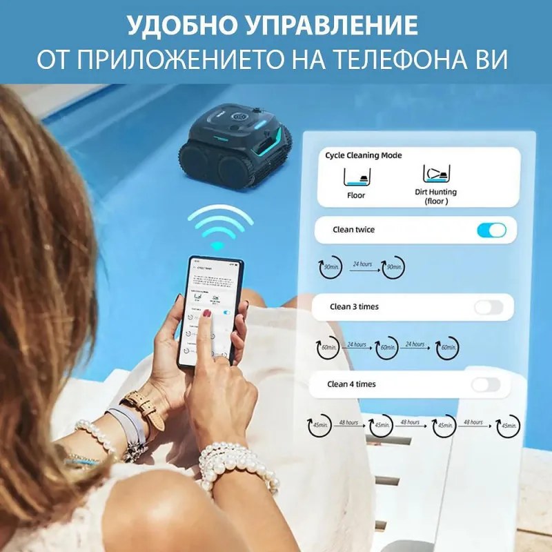 Robot fara fir pentru piscine Wybot C2 Pro Vision, 65 W, 180 min, 200 m², Camera AI, Filtrare dubla, Functii autonome, Negru