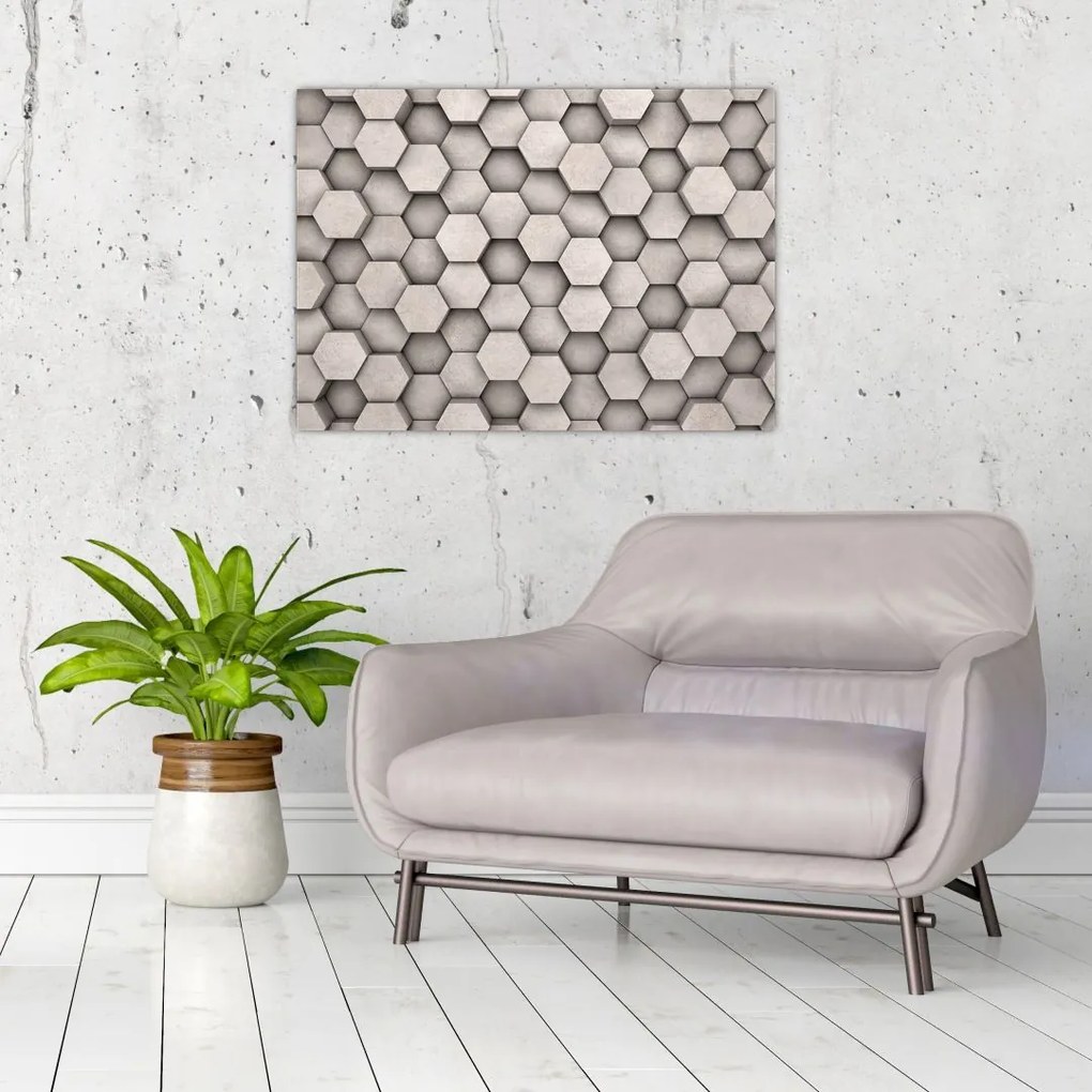 Tablou pe sticlă - Hexagoane design beton (70x50 cm)