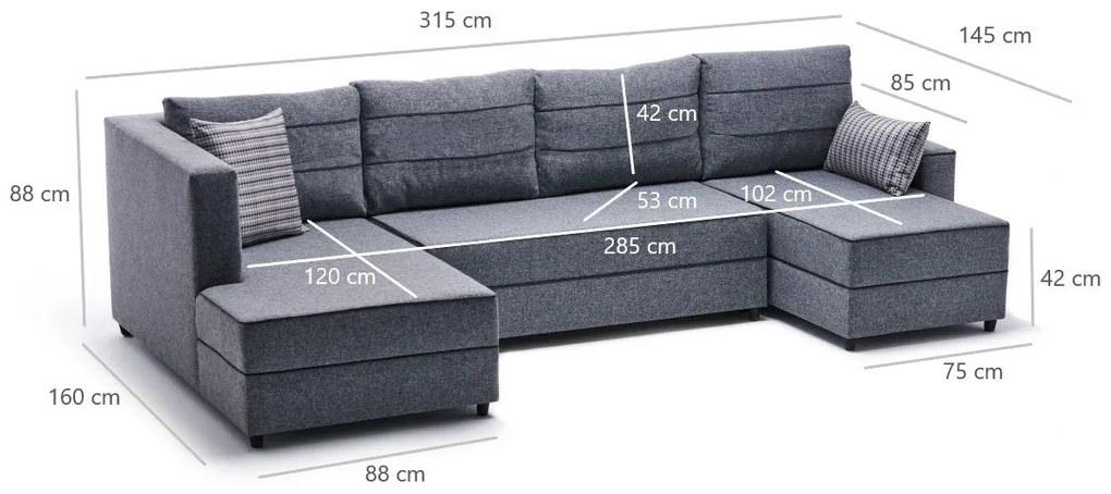 Canapea extensibilă de colț Ece Panoramik - Grey