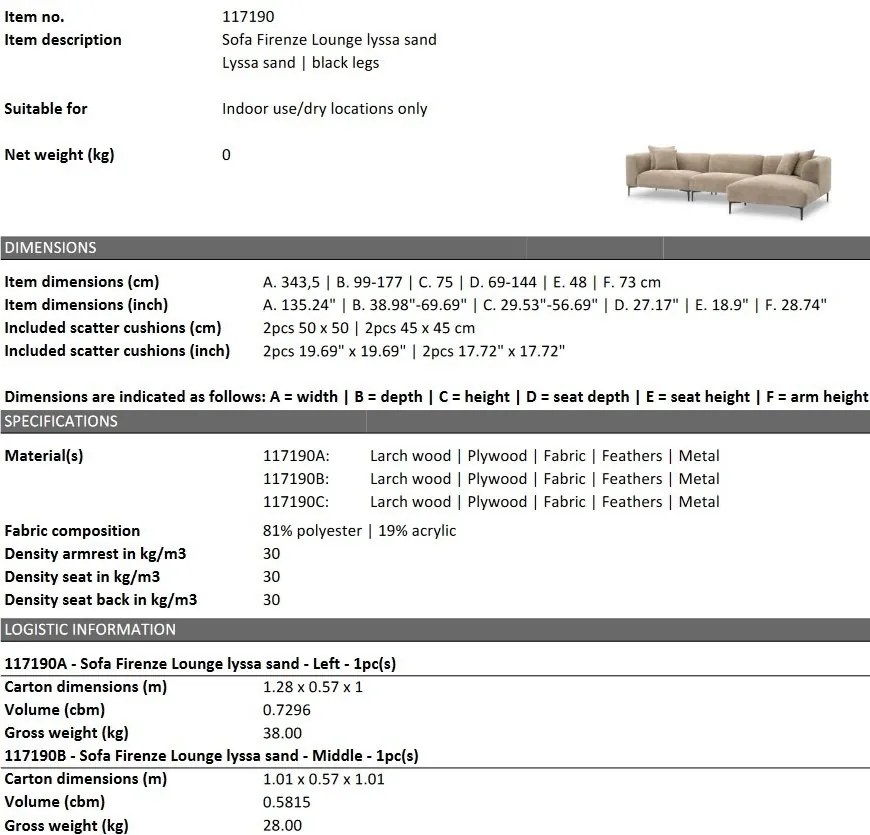 Canapea, Coltar modern design LUX Firenze, Lyssa sand