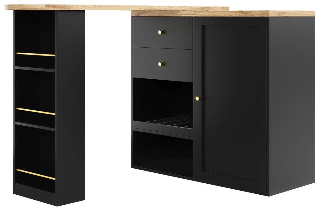 Masă de bar rotativă 360° cu 2 sertare și dulap cu ușă glisantă, Negru | Aosom Romania