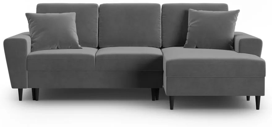 Colțar gri deschis extensibil, cu spațiu de depozitare cu tapițerie din catifea (cu colț pe partea dreaptă, cu șezlong) Kyoto – Cosmopolitan Design