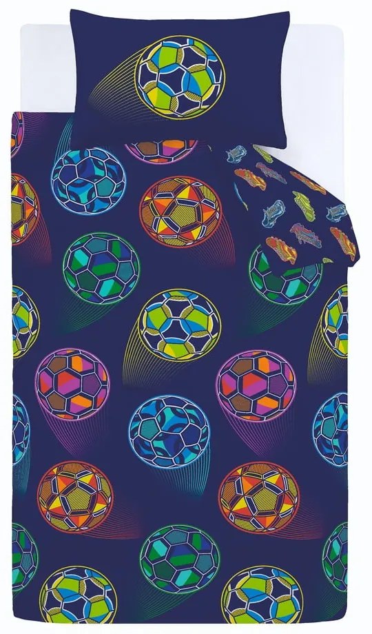 Lenjerie de pat pentru copii albastră pentru pat dublu 200x200 cm Bright Football – Catherine Lansfield
