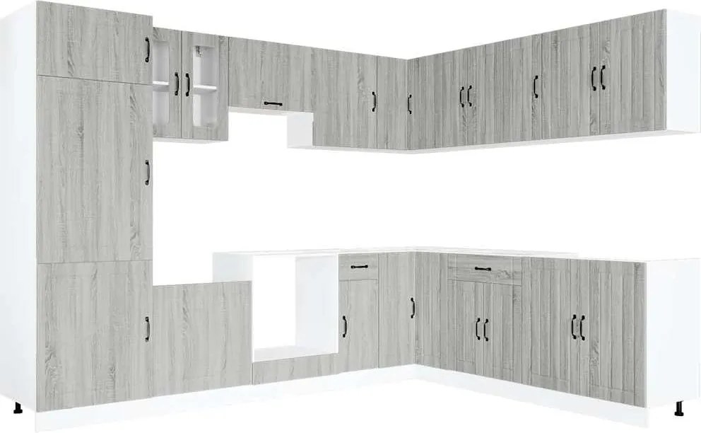 vidaXL Set de dulapuri de bucătărie 14 piese „Lucca” lemn Sonoma gri