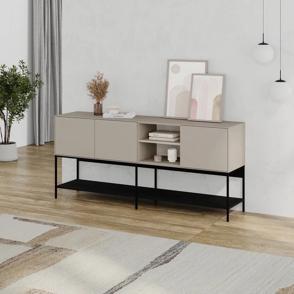 Comodă neagră/crem 180x80x40 cm Amira – Marckeric