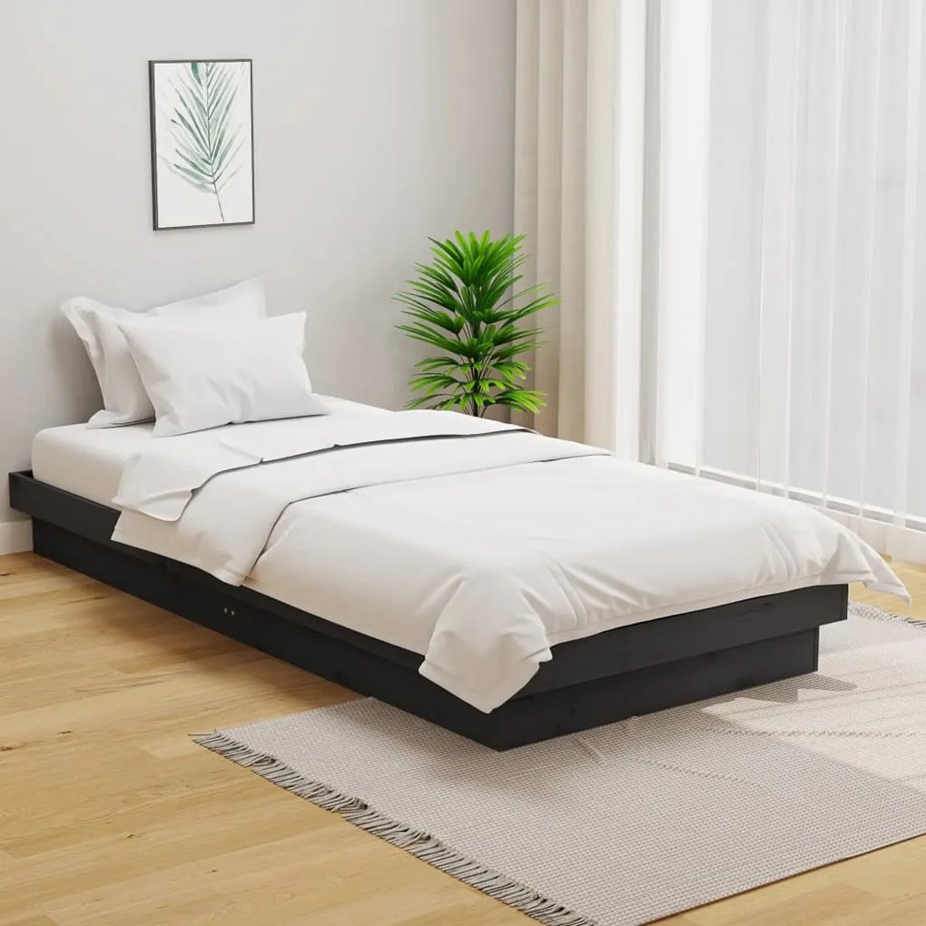 819939 vidaXL Cadru de pat single, gri, 90x190 cm, lemn masiv