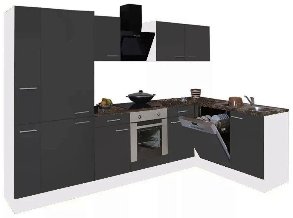 Mobilă de bucătărie de colț Yorki 310, corp alb, față antracit satinat cu element cuptor inferior, dulap cu raft