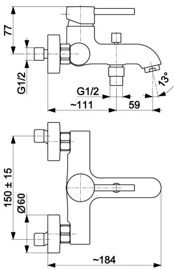 Baterie de cadă KFA Armatura 5034-010-00 MOZA crom lucios