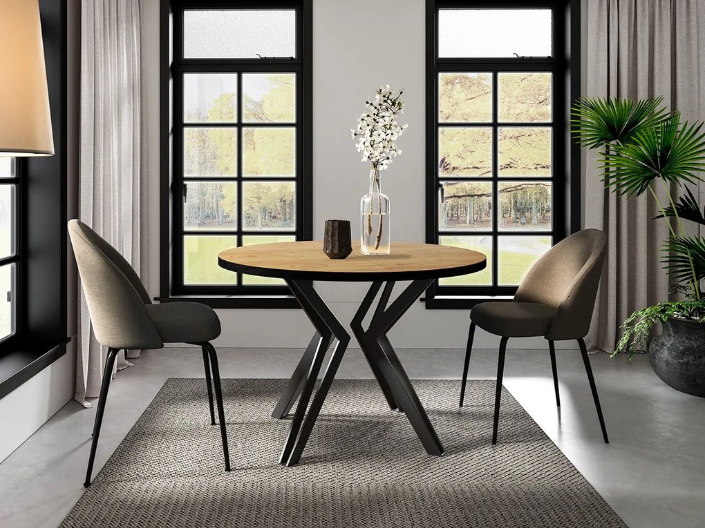Masă sufragerie extensibilă Relkona (Negru + Stejar craft auriu) (pentru 2-6 persoane). 1105404