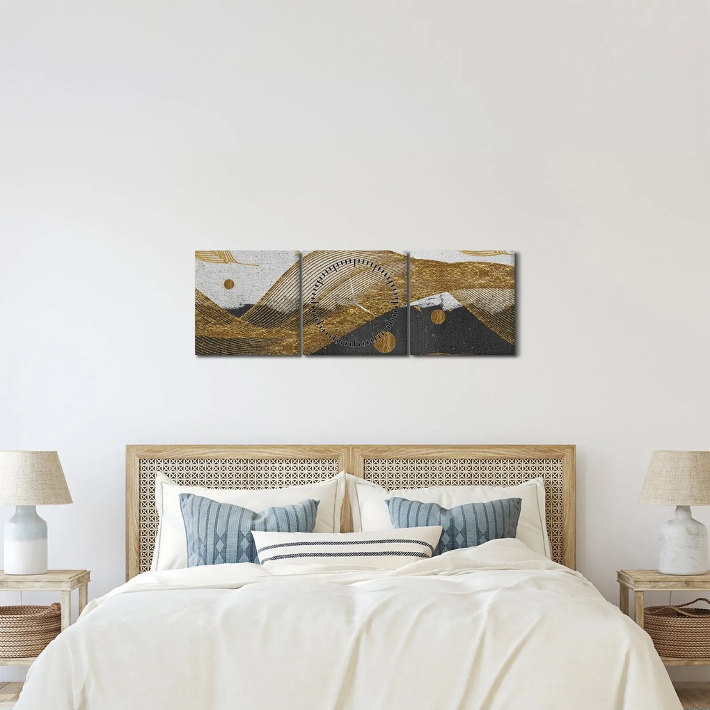 Tablou - Pene aurii (cu ceas) (90x30 cm)