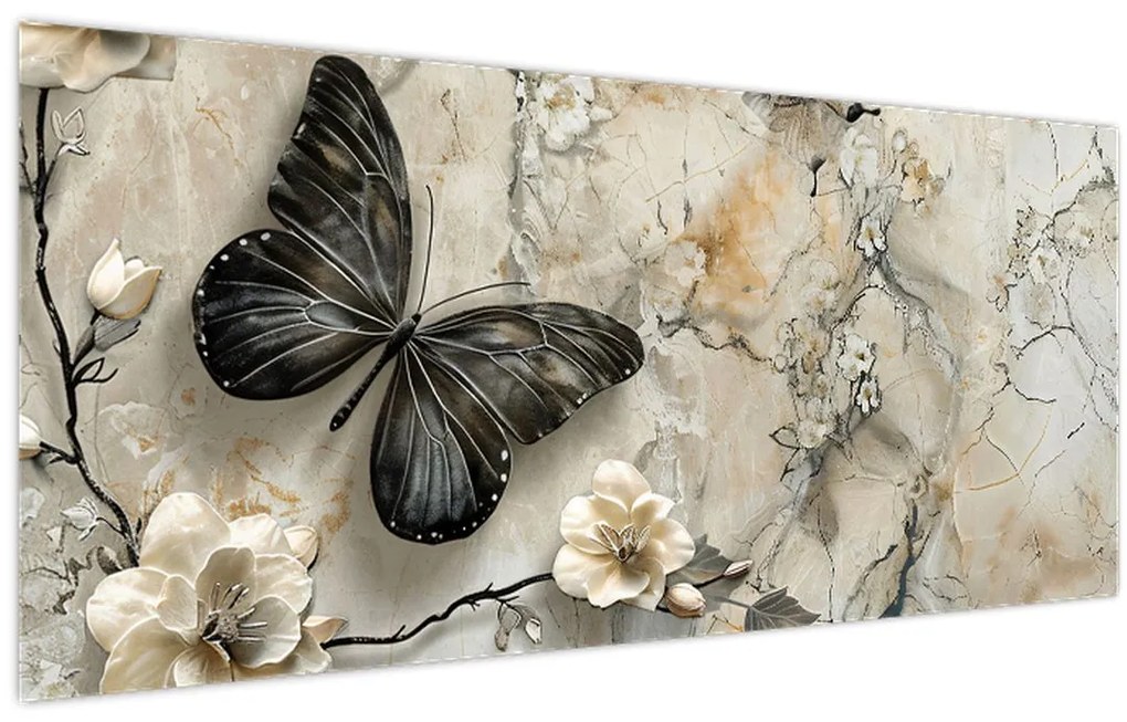 Tablou - Marmură de fundal cu fluturi (120x50 cm)