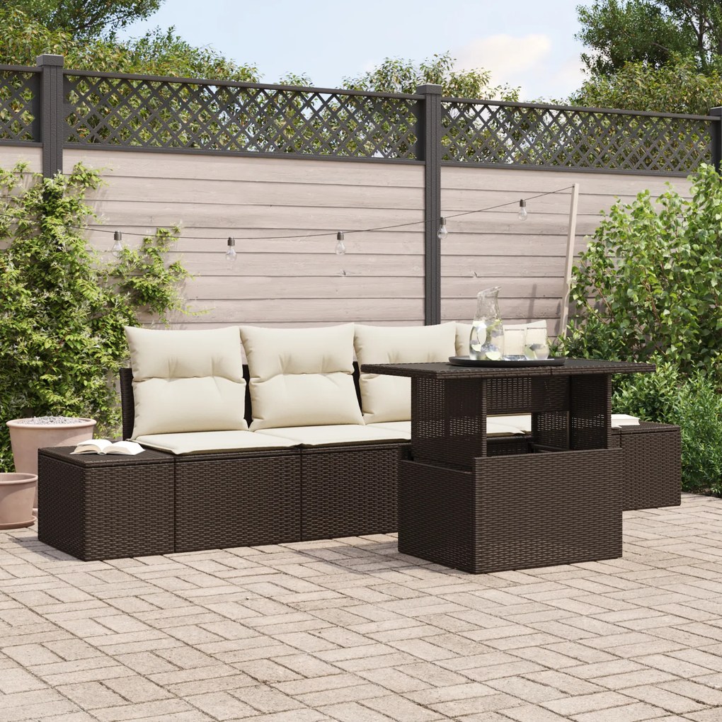 vidaXL Set de canapele pentru grădină cu pernă 5 pcs maro și crem