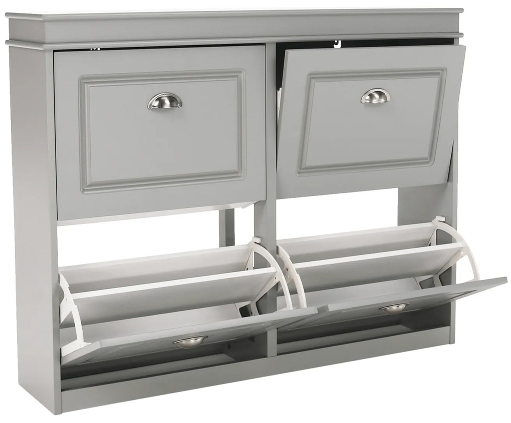 Pantofar, 4 compartimente duble, gri, mdf