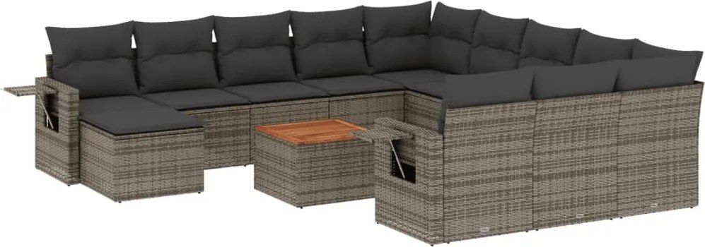 vidaXL Set mobilier de grădină cu perne, 13 piese, gri, poliratan