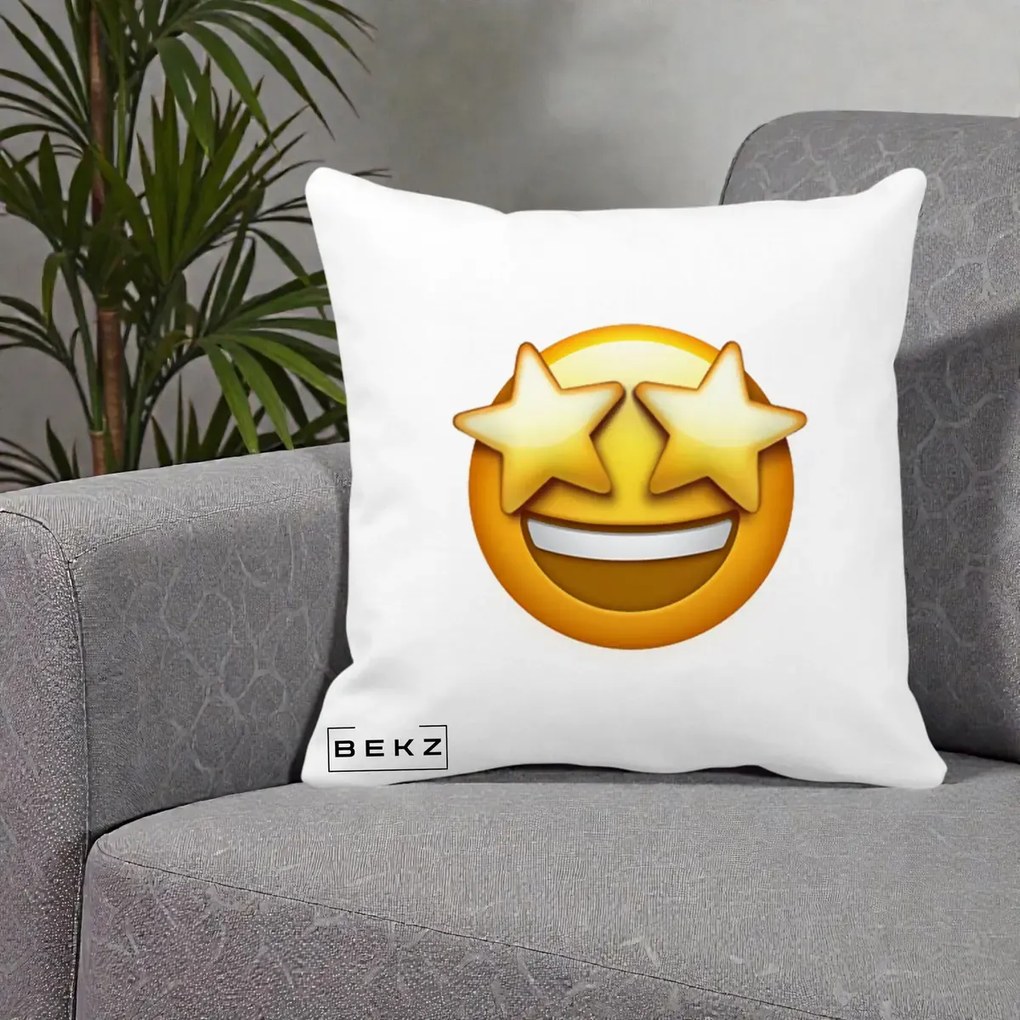 Perna Decorativa Emoji Ochi Stele, 40x40 cm, Alba Mata, Husa Detasabila, Perna Inclusa, BEKZ®