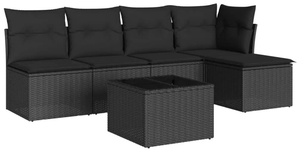 3249364 vidaXL Set mobilier de grădină cu perne, 6 piese, negru, poliratan