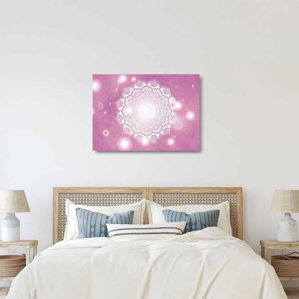 Tablou pe sticlă - Mandala pe fundal roz (70x50 cm)