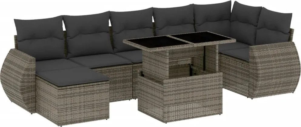 vidaXL Set canapele de grădină cu perne, 8 piese, gri, poliratan