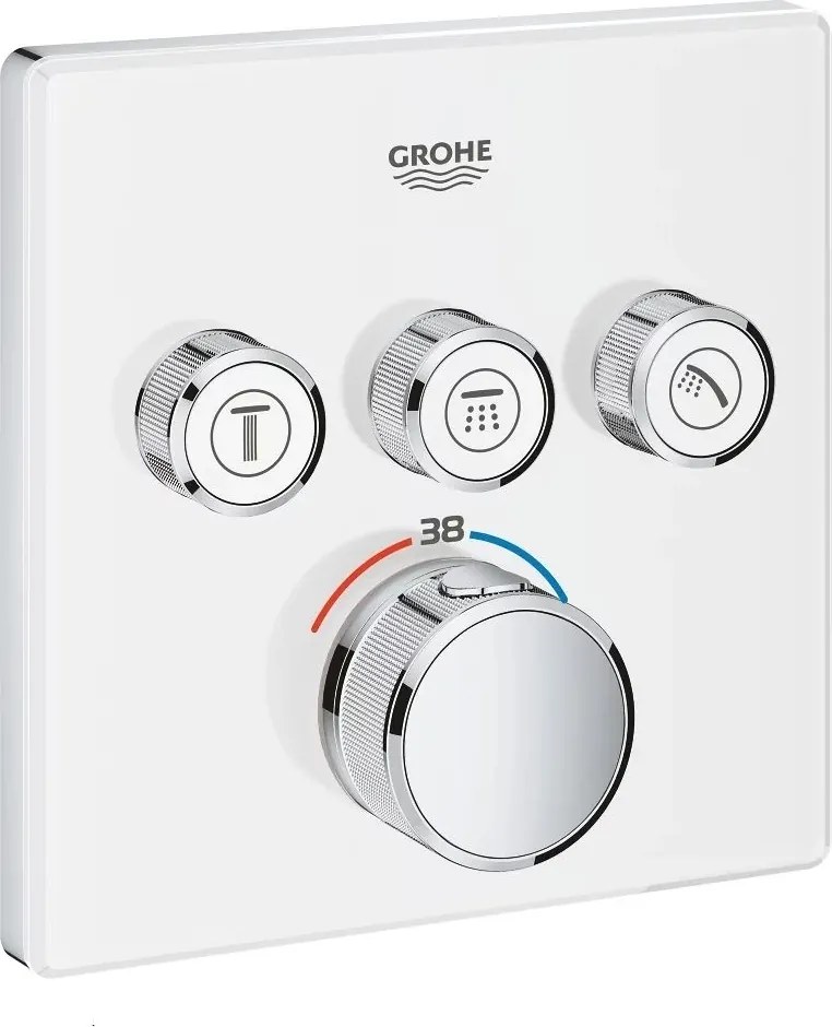 Baterie alba dus Grohe Grohtherm SmartControl termostatica cu 3 iesiri patrata