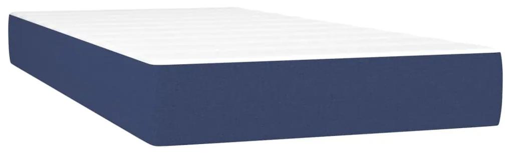 Pat box spring cu saltea, albastru, 90x190 cm, textil Albastru, 90 x 190 cm, Benzi orizontale