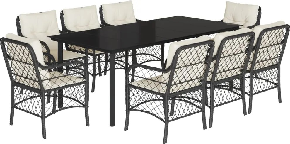 vidaXL Set mobilier de grădină cu perne, 9 piese, negru, poliratan