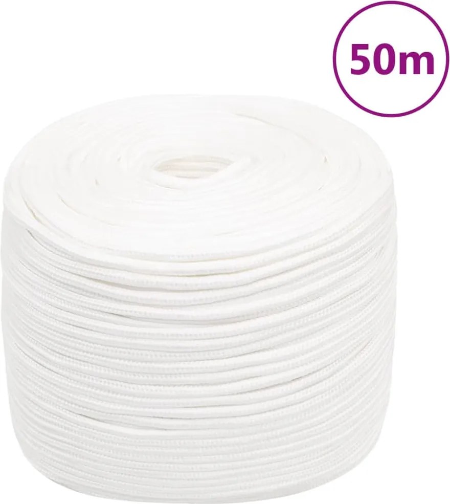 vidaXL Frânghie de barcă, alb complet, 6 mm, 50 m, polipropilenă