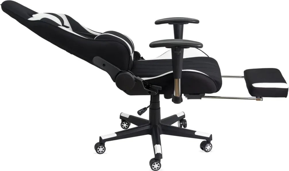 Scaun gaming alb din stofa cu suport de picioare, ergonomic si reglabil OFF 296