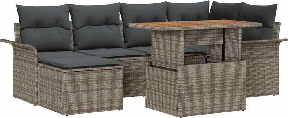 vidaXL Set de canapele pentru grădină 7 pcs Gri Rattan poli