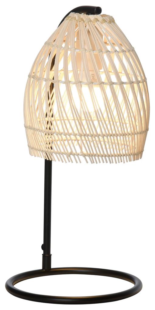 HOMCOM Lampa de masa din rattan, Lampa de lectura Cuplare E27 Putere Maxima 40W, Mobilier Stil Vintage, Ф20x41cm, Bej