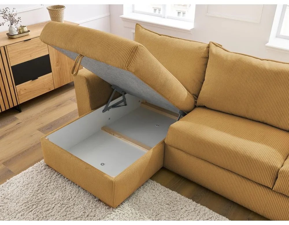 Colțar galben extensibil cu tapițerie din catifea reiată (cu colț variabil) Augustin – Bobochic Paris