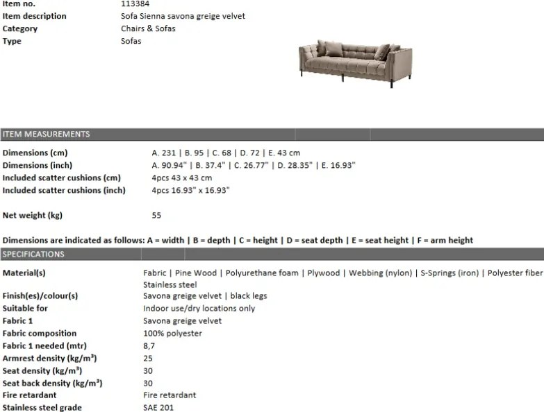Canapea eleganta design LUX Sienna, catifea greige 113384 HZ
