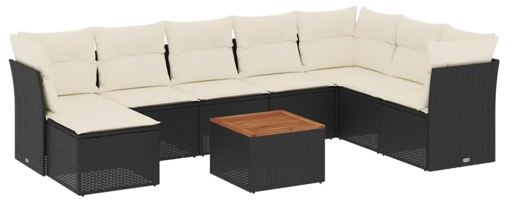 3223781 vidaXL Set mobilier de grădină cu perne, 9 piese, negru, poliratan