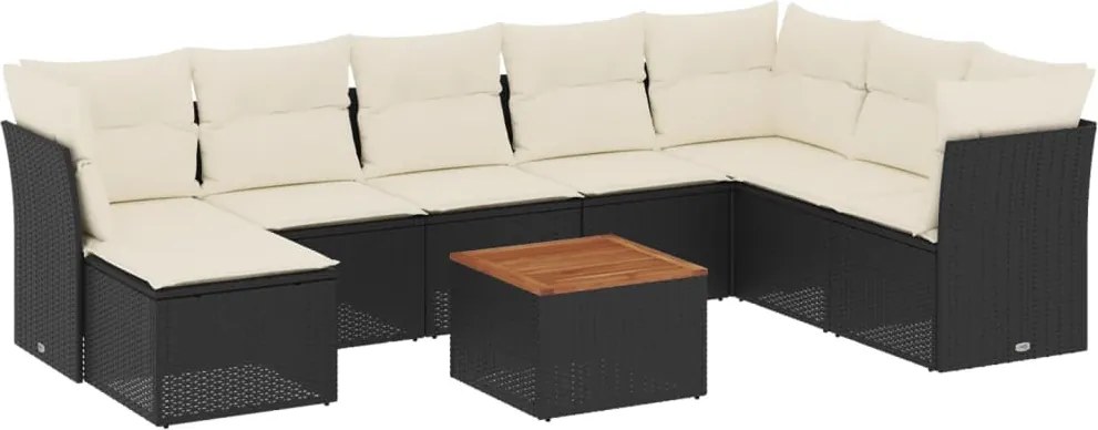 vidaXL Set mobilier de grădină cu perne, 9 piese, negru, poliratan
