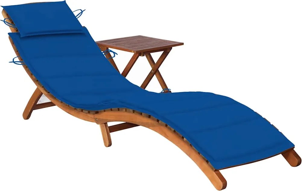 vidaXL Șezlong de grădină cu masă și pernă, lemn masiv de acacia