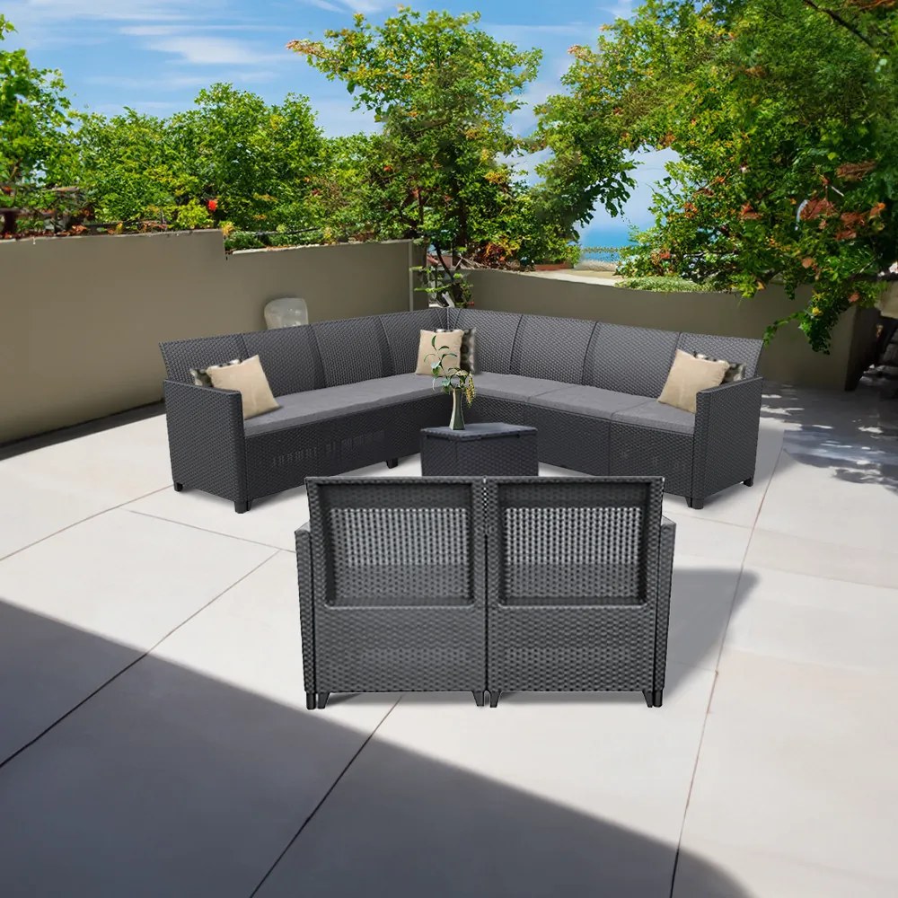 Set de mobilier de grădină Claire V cu 9 locuri și masă Vigo cu depozitare, grafit