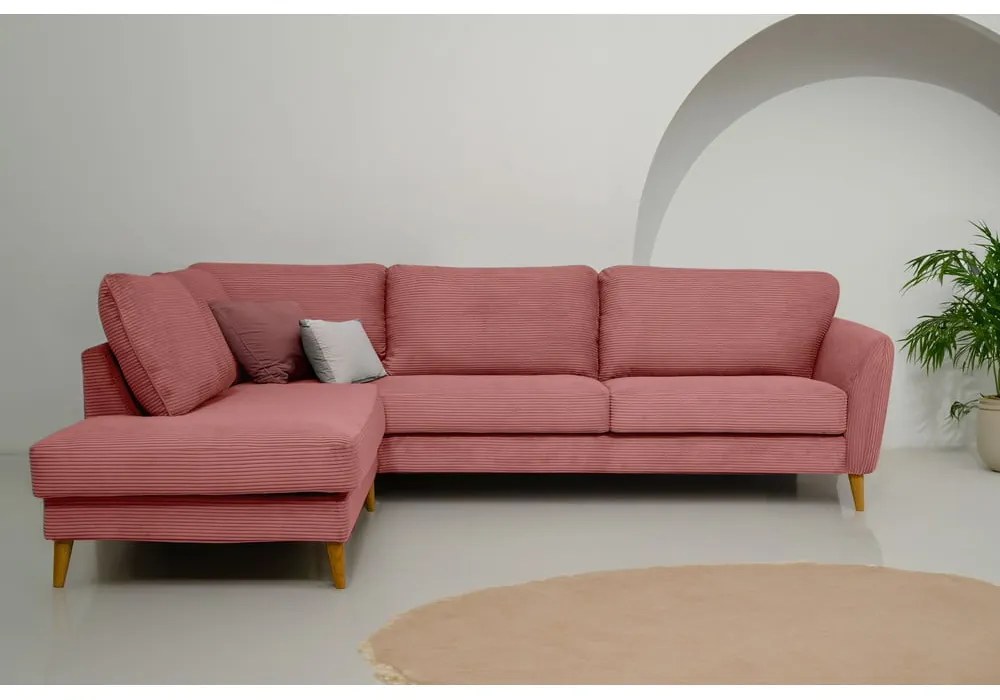 Colțar roz cu tapițerie din catifea reiată (cu colț pe partea stângă ) Paris – Scandic