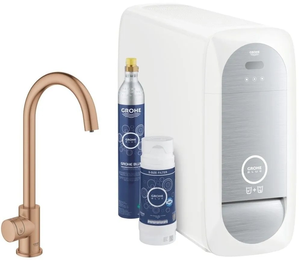 Grohe Blue Home Robinet de bucatarie cu sistem de filtrare, racire si acidulare, pipa C, cupru mat (brushed warm sunset)