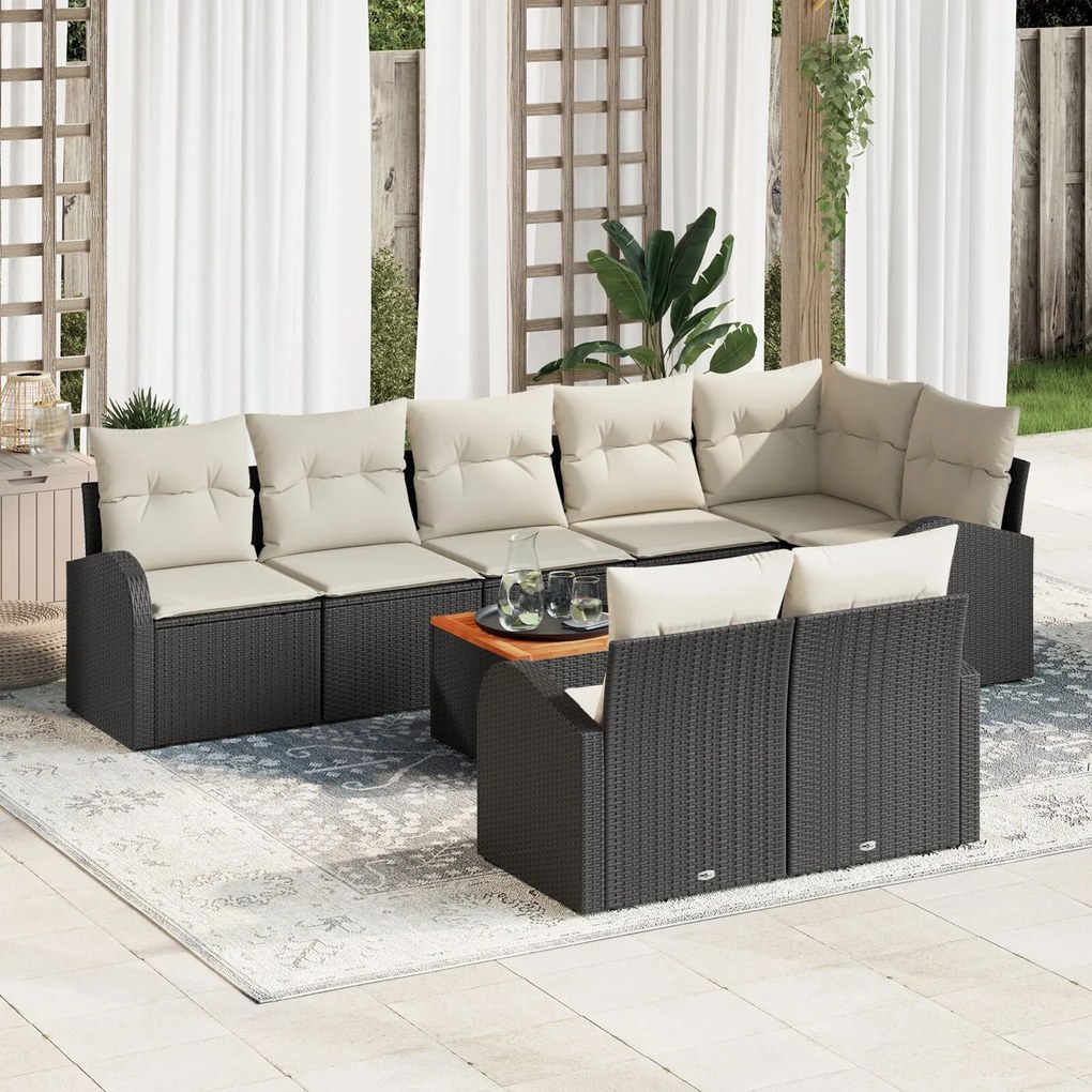 vidaXL Set canapele grădină 9 piese cu perne Negru Ratan Poliratan Acacia