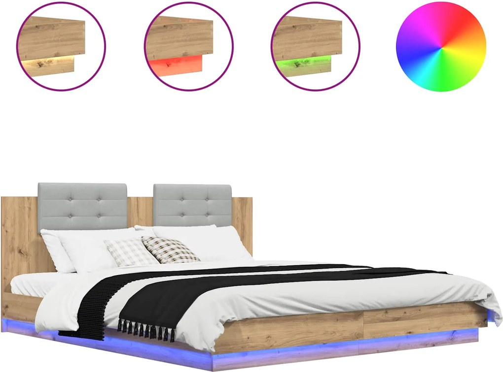 vidaXL Cadru de Pat cu Tăblie Stejar Artizanal 200 x 200 cm