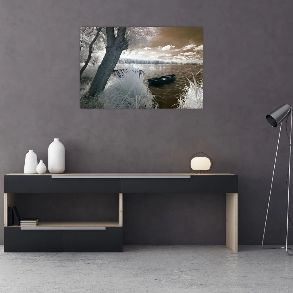 Tablou cu barca pe lac (90x60 cm)