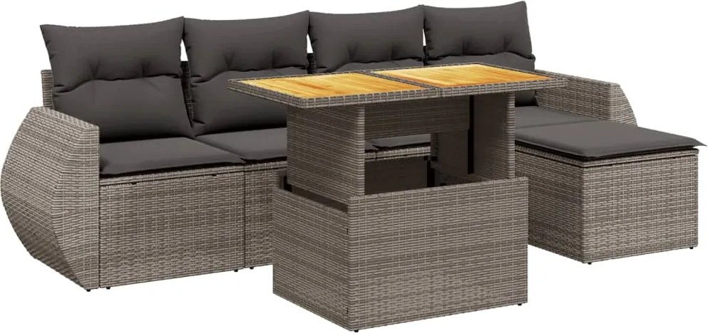 vidaXL Set mobilier grădină cu perne, 6 piese, gri, poliratan