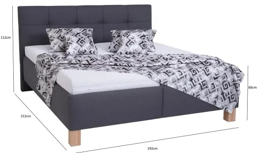 Pat tapițat MARIA, 180x200 cm, cu saltea și spațiu de depozitare, gri