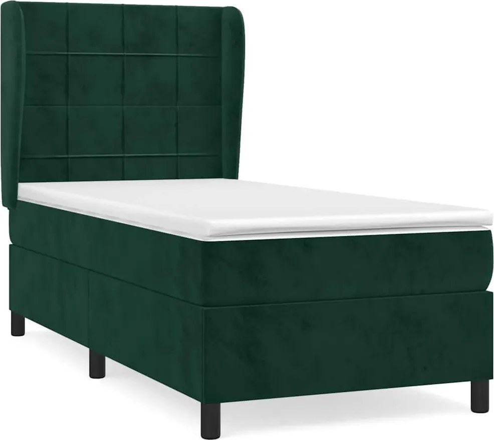 vidaXL Pat box spring cu saltea, verde închis, 90x200 cm, catifea
