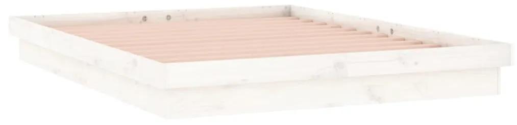 Cadru de pat cu led, alb, 140x200 cm, lemn masiv