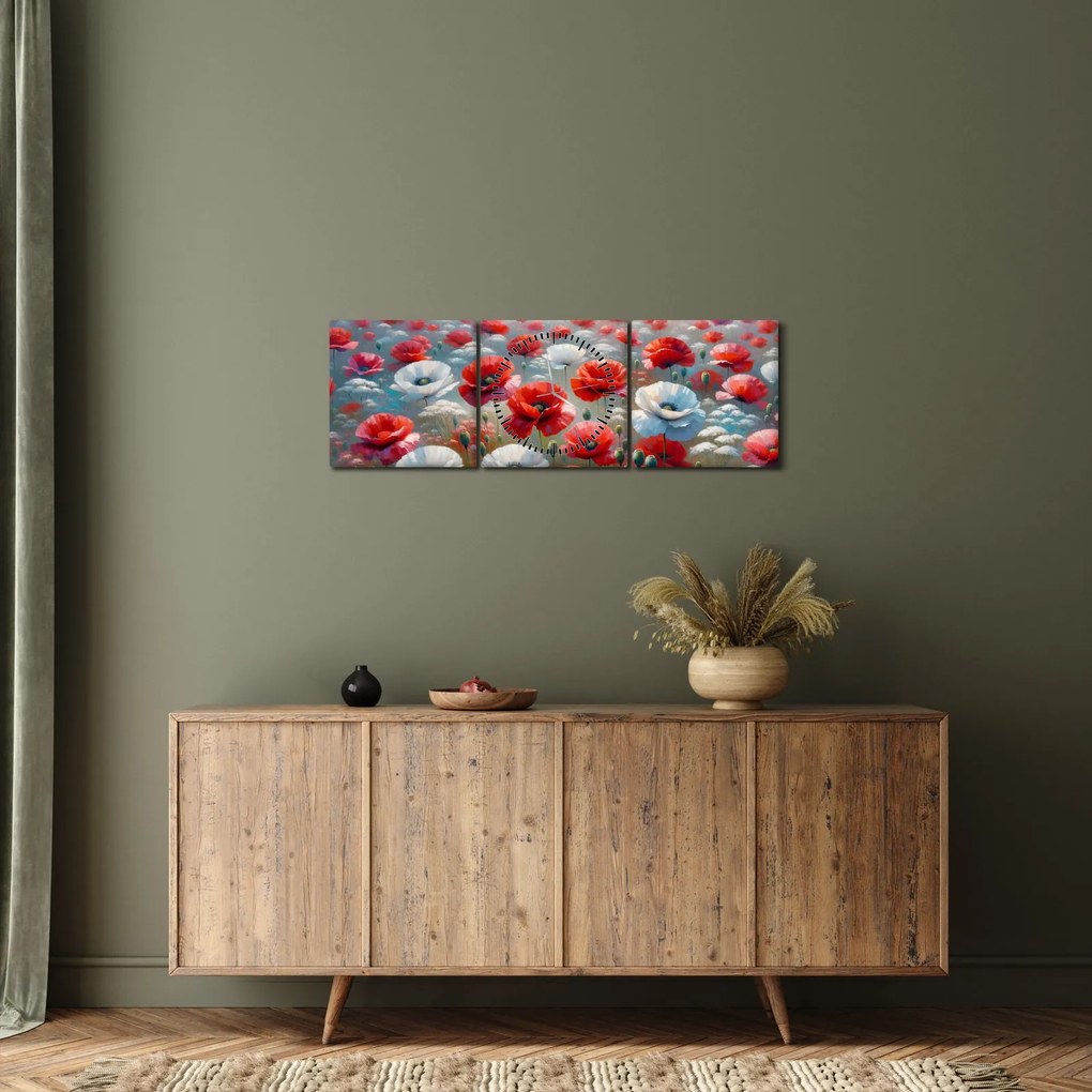 Tablou - Câmp de maci (cu ceas) (90x30 cm)