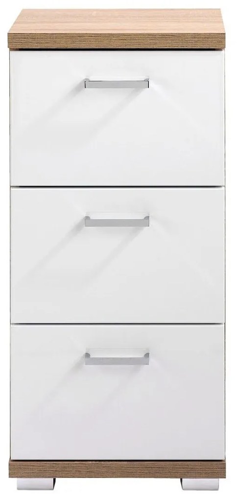 Dulapior baie cu 3 sertare, 35x32x73 cm Stejar/Alb lucios