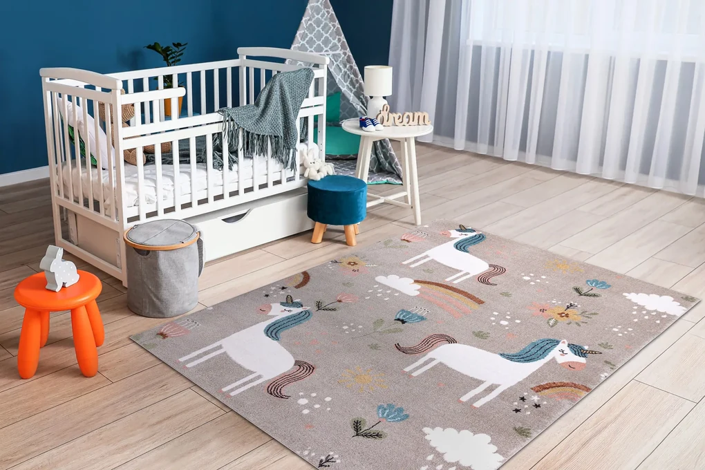 Covor FUN Sweety pentru copii, unicorn, curcubeu bej