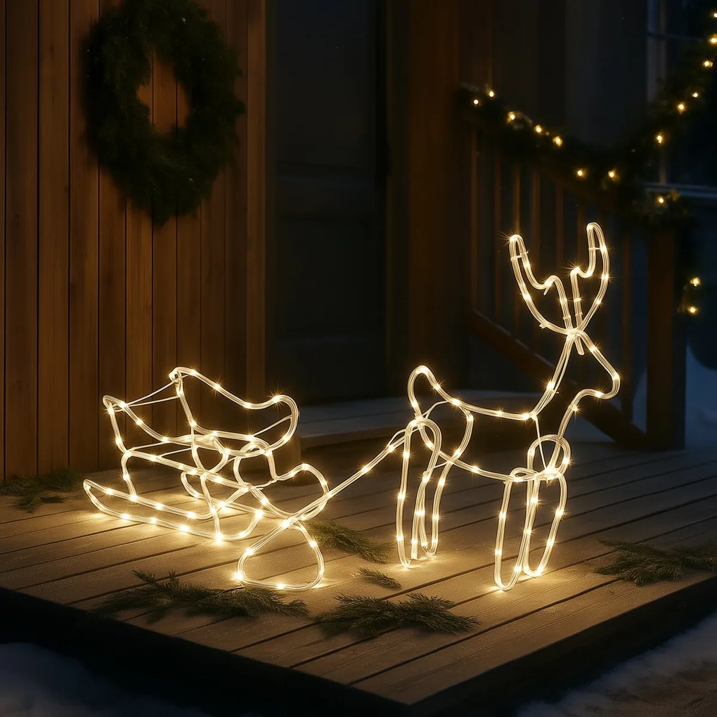 Lampă de podea de Crăciun Ren cu sanie 116cm Incl. LED cu temporizator IP44 - Sori