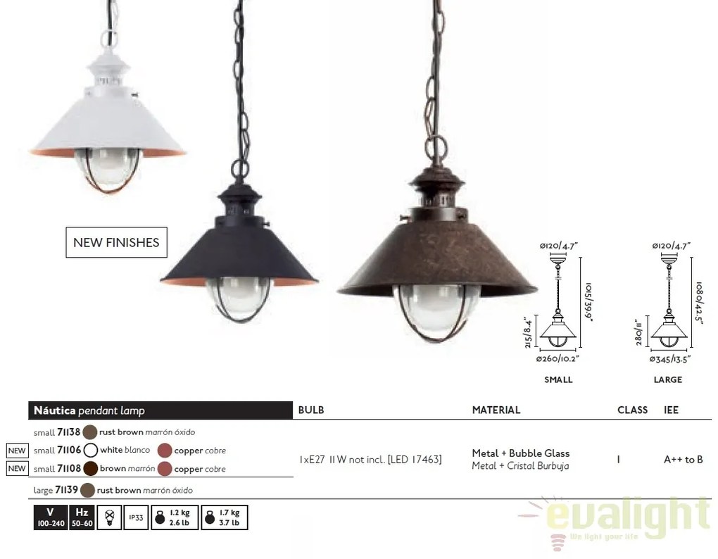 Pendul de terasa exterior NAUTICA alb/cupru IP33 71106