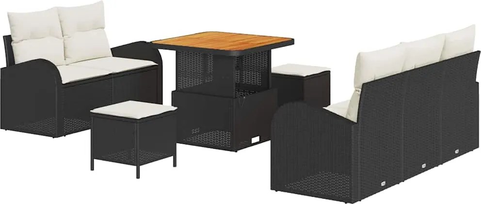 vidaXL Set de canapele pentru grădină cu pernă 8 pcs Negru poliratan